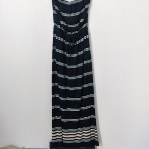 Navy blue strapless maxi dress